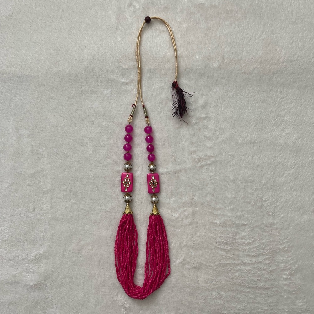 NEW Adjustable Length Beaded Indian Necklace (Pink)